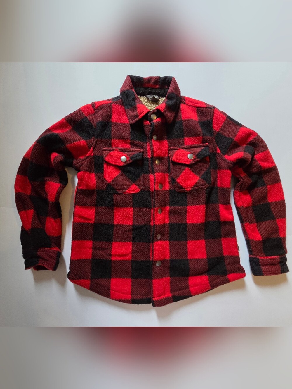 Red and Black Buffalo Plaid Fleece Shacket Boys 8